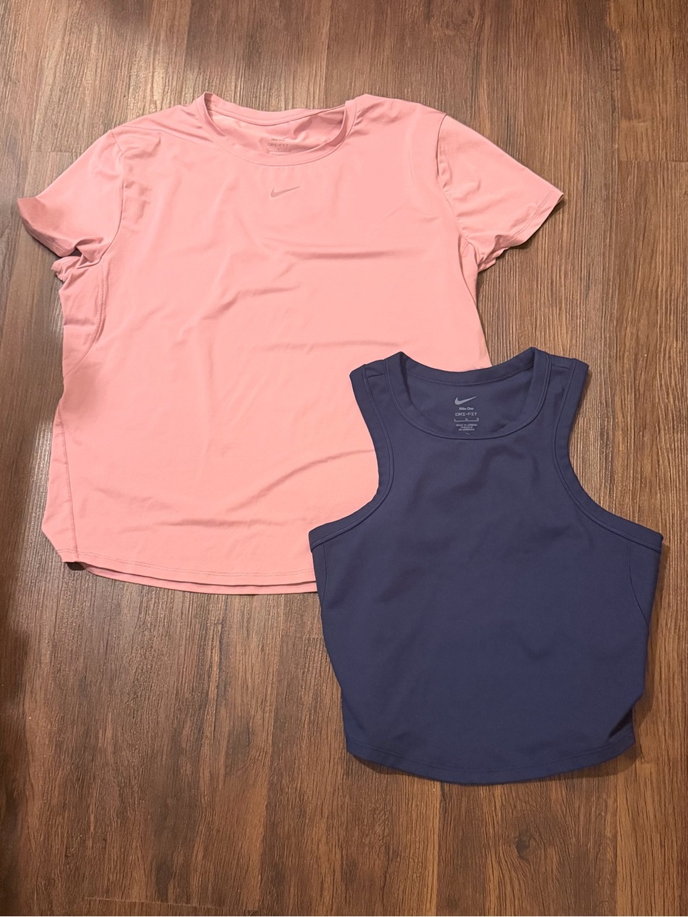 Nike One Dri-fit Pink Tee with Navy Fitted Tank Set